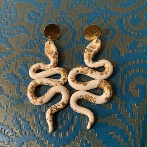 Polymer Clay Gold and White Snake Earrings
